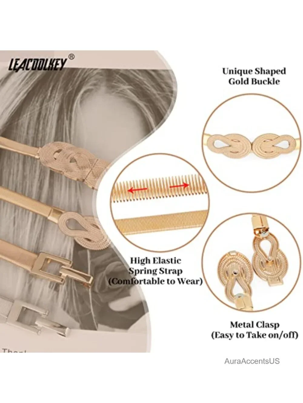 Women's Elastic Skinny Metal Belt Stretch Dress Belt